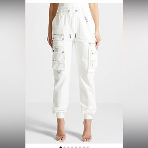 Maniere de Voir CARGO PANTS WITH FROSTED CHAIN - OFF WHITE uk12 us8